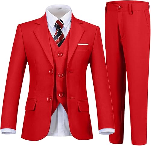DOISPON Toddler Boys' 5 Piece Boy Formal Suit Set Slim Fit Suit Jacket Toddler B