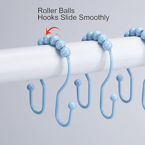Miniatura 5 de Goowin - Ganchos para cortinas de ducha, 12 piezas de anillos con rodillos de acero inoxidable a prueba de óxido, ganchos de cortina de ducha dobles