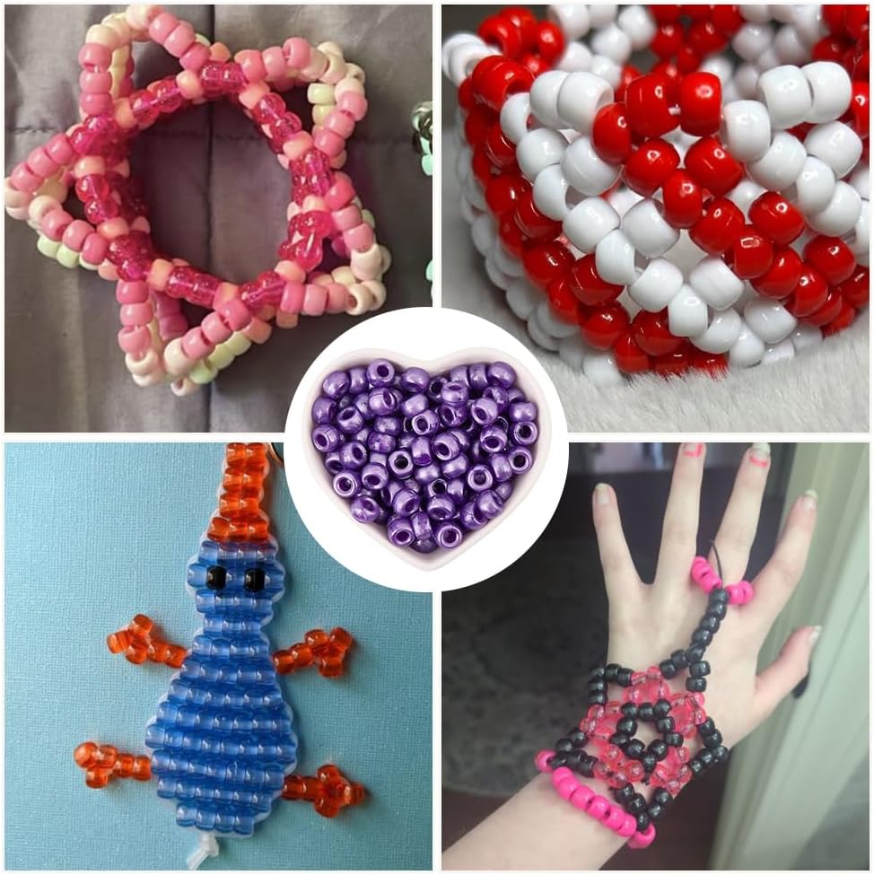 800Pcs 9mm Beads Purple Small Pony Beads Small Pearlized Opaque Barrel Large Hole Seed Loose Smooth Spacers Findings Accessories for Jewelry Making Bracelets Necklaces DIY Crafts Decoration