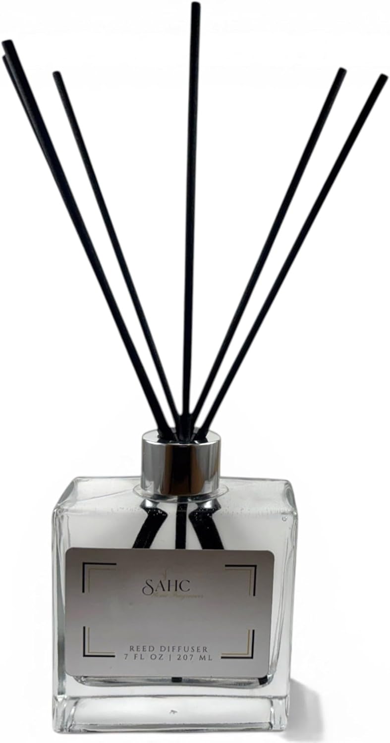 SAHC Sunlit Terrace Reed Diffuser - Cassis, Elderflower & White Tuberose - 10" No-Flip Self-Saturating Black Fiber Reeds - Long-Lasting Scent Wedding Favors - Gift for Her - 7oz
