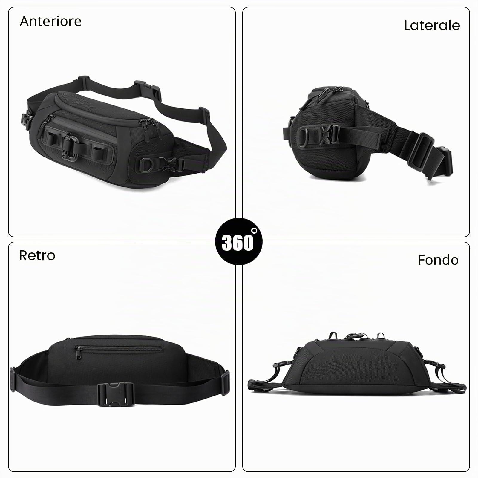 FANDARE Marsupio Sportivo con Tasche Multiple Borse uomo Zaino Monospalla da Uomo Borse a spalla da palestra Borsa a Spalla Borse piccole a tracolla Zainetto per lavoro Ciclismo Viaggio Nero