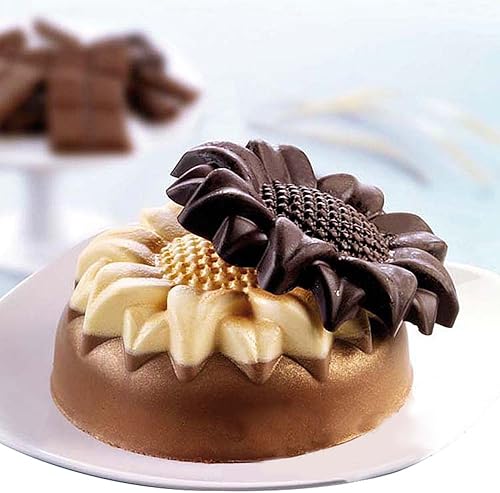 Miniatura 7 de SENHAI Paquete de 3 moldes de silicona con forma de flan para tartas de pan, bandejas antiadherentes grandes y redondas de girasol, crisantemo,