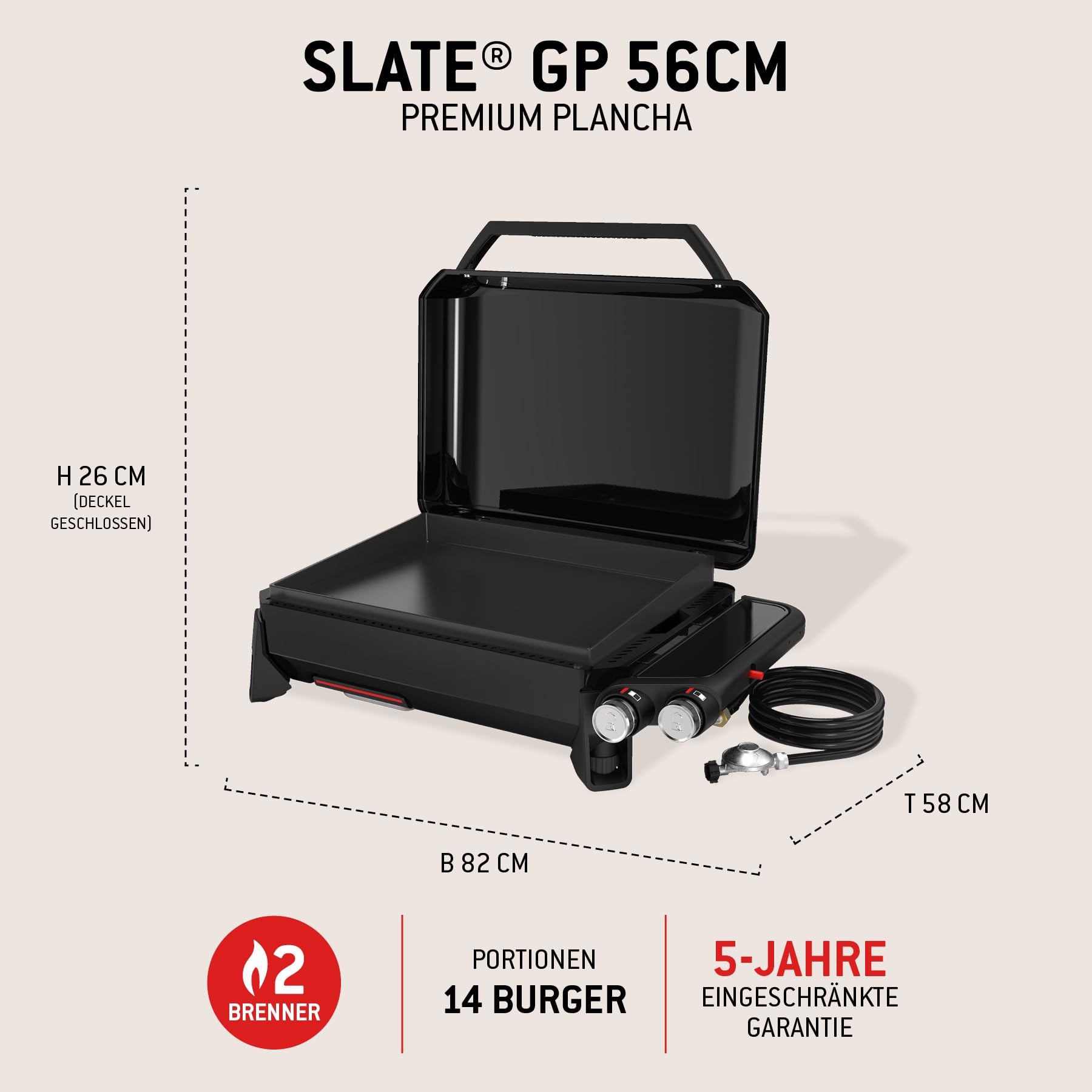 Weber Slate GP 56cm Premium Plancha Grill / 2 Brenner, Gleichmäßige Hitze bis zum Rand, Bis zu 260 °C, Porzellanemaillierte Antihaft-Grillfläche (56 x 41 cm), Höhenverstellbare Füße, Schwarz