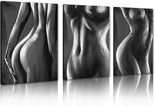 Yeesjoee Sexy Woman Canvas Wall Art Nude Wall Decor Black and White Nude Art Painting Sexy Poster for Bedroom Bathroom, 12”x 16”x 3Pcs