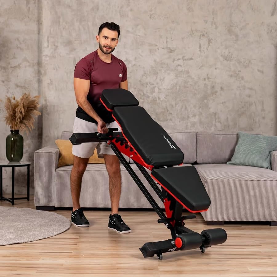 Weight bench showing various adjustment angles
