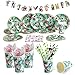 Amycute 89piezas12 Invitados Vajilla de Hawaianos cumpleaños Adulto, Decoracion de Fiesta Tropical, Vajilla Diseño Flamenco Verde Vasos, Platos, Servilletas para Piscina de Verano