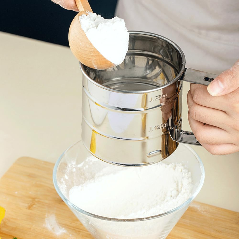 Tamiz de harina de acero inoxidable de mano, tamiz de harina semiautomático, prensado a mano, tamiz de harina de cocina, se puede pintar