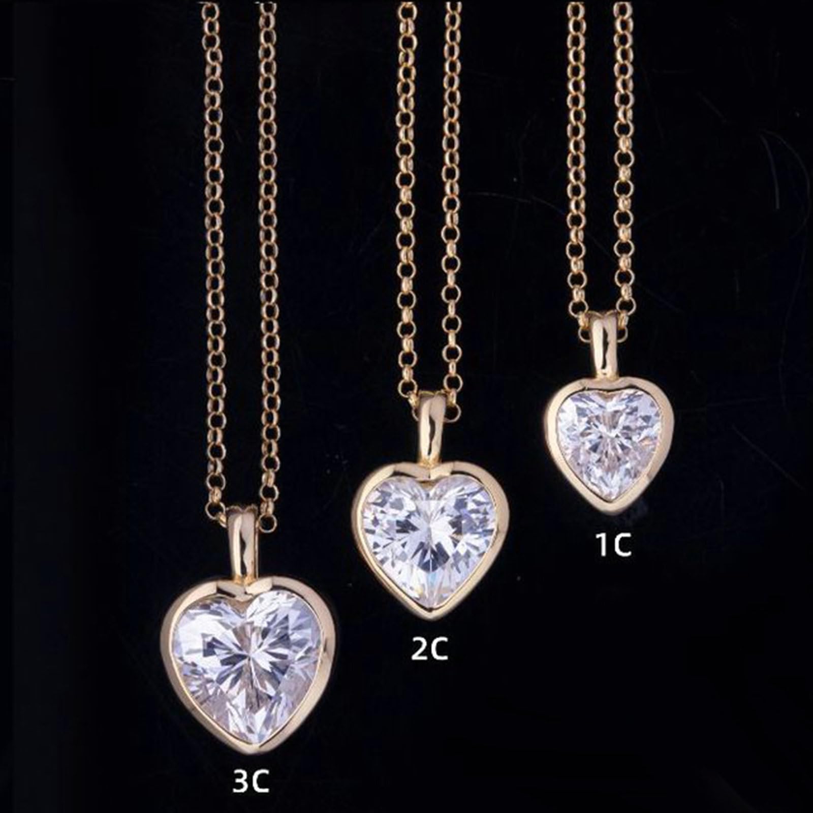 Collares para mujer, oro amarillo, corazón solitario moissanita, 1 quilate, 3 quilates