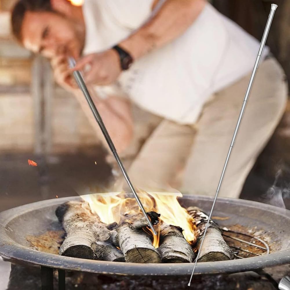 Soffietto Antincendio Portatile, Tubo di Soffiaggio Telescopico, Soffietto Fire Tube Pieghevole in Acciaio, Blow Fire Tube per Campeggio Caminetto Itinerante, Cucinare in Campeggio PIC nic all'aperto