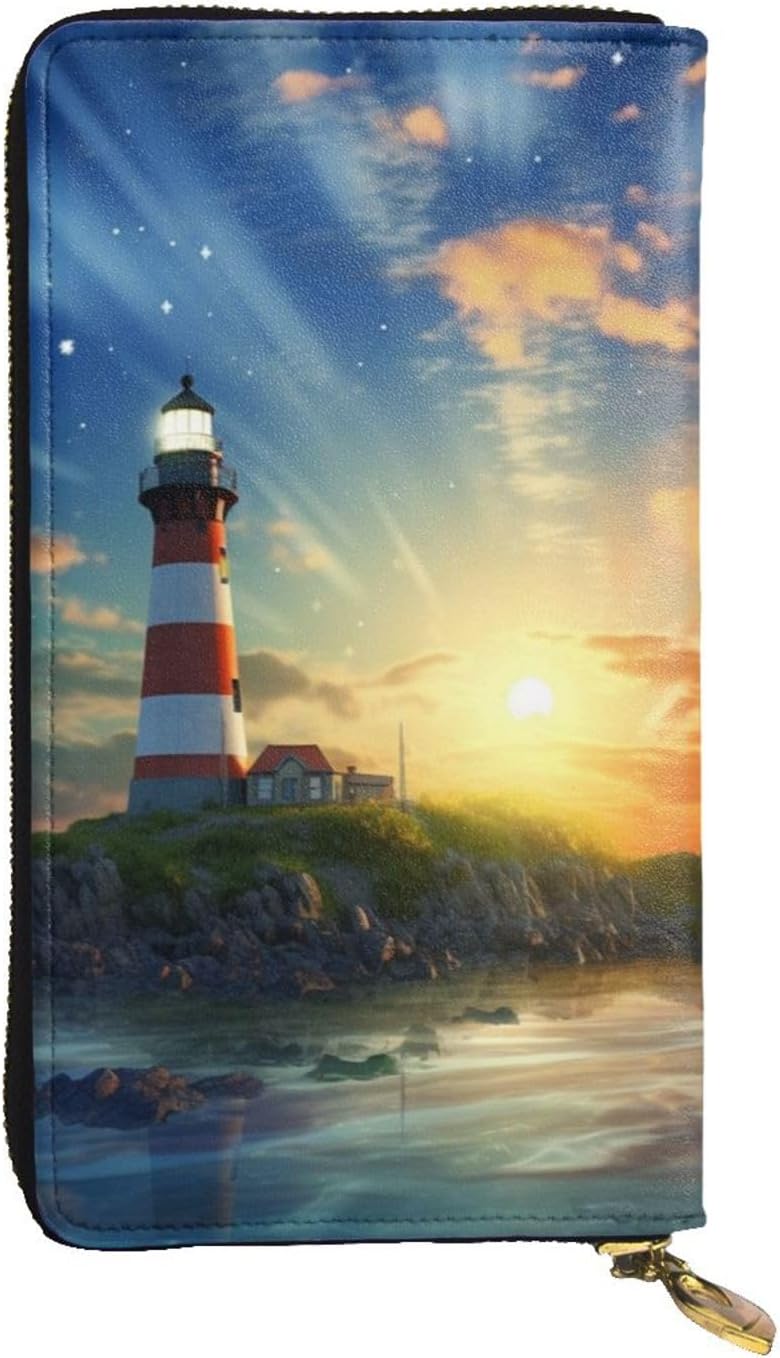 Lighthouse Wallet For Women Men Clutch Rfid Blocking Leather Wallets Large Capacity Purse Credit Card Holder Money Case With Zipper Phone Holder Long Travel Purse