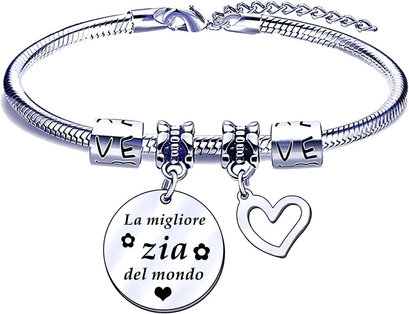 Bracciale Per Zia - Acciaio Inox, Con Messaggio 'Ti Voglio Bene', Regalo Compleanno/Natale