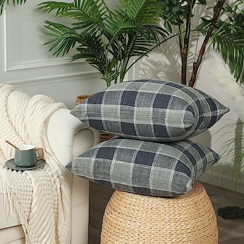 Stellhome Dark Grey Linen Buffalo Check Throw Pillow Covers