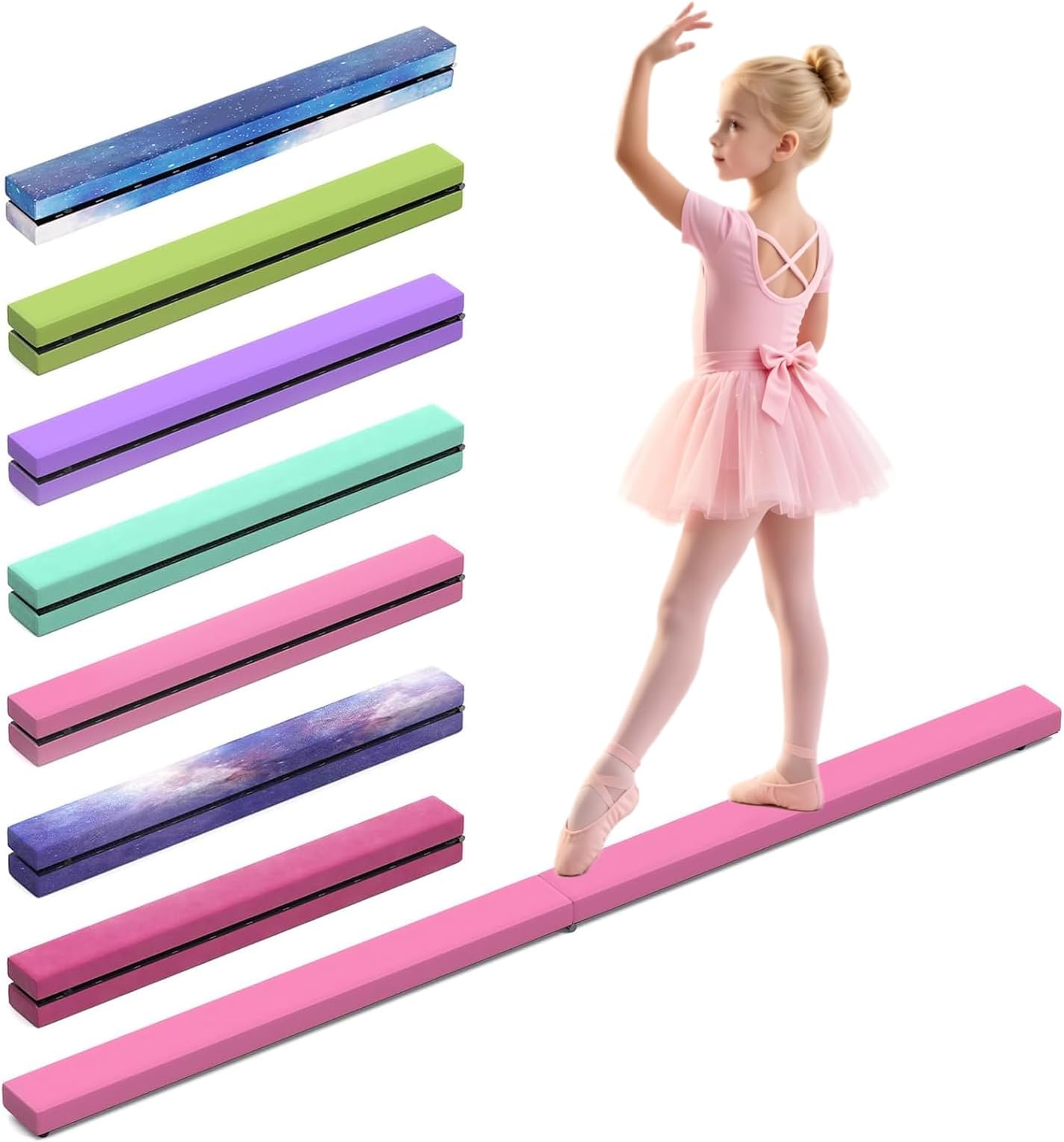 Gymnastic Leather Balance Beam,Purple Gymnastics bar 2.1m/220 lbs Faux Suede Folding Gymnastics Equipment for Home Gym Training Exercise Sports Birthday Gift