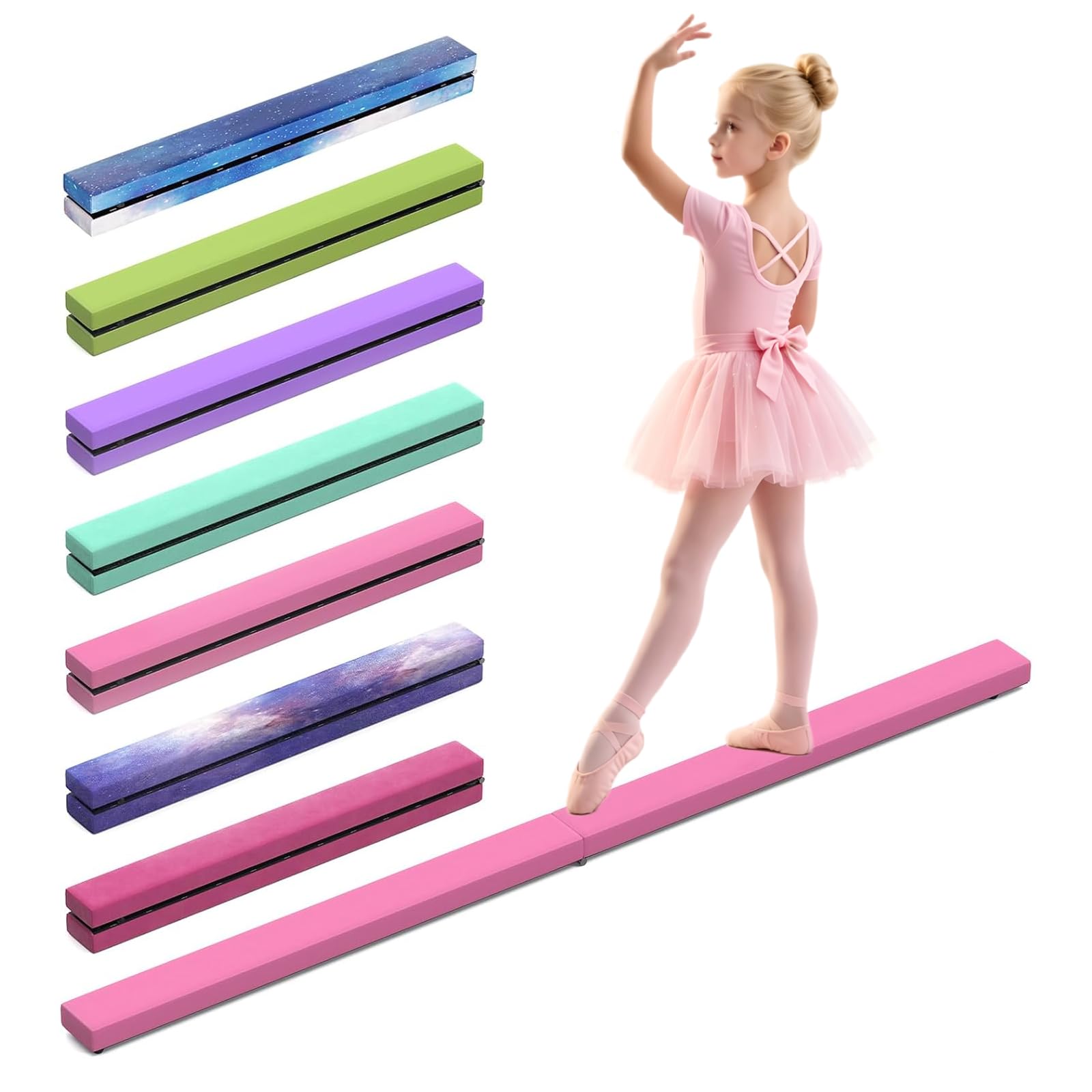 Barra de Gimnasia Plegable Rosa de 2,1 m/220 lbs de Ante sintético Plegable para Entrenamiento de Gimnasia en casa, Gimnasio, Entrenamiento Deportivo