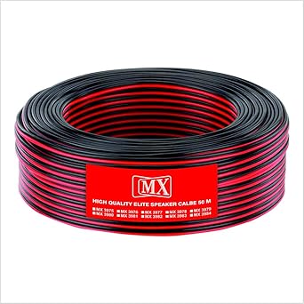 MX Speaker Cable High Performance Red & Black 14 WIRE = 24 AWG - 50 meters Coil - Premium Speaker Wires for Home Theater Systems Speakers Vehicles Car Audio Amplifiers Hi-Fis Receivers Etc. (1)