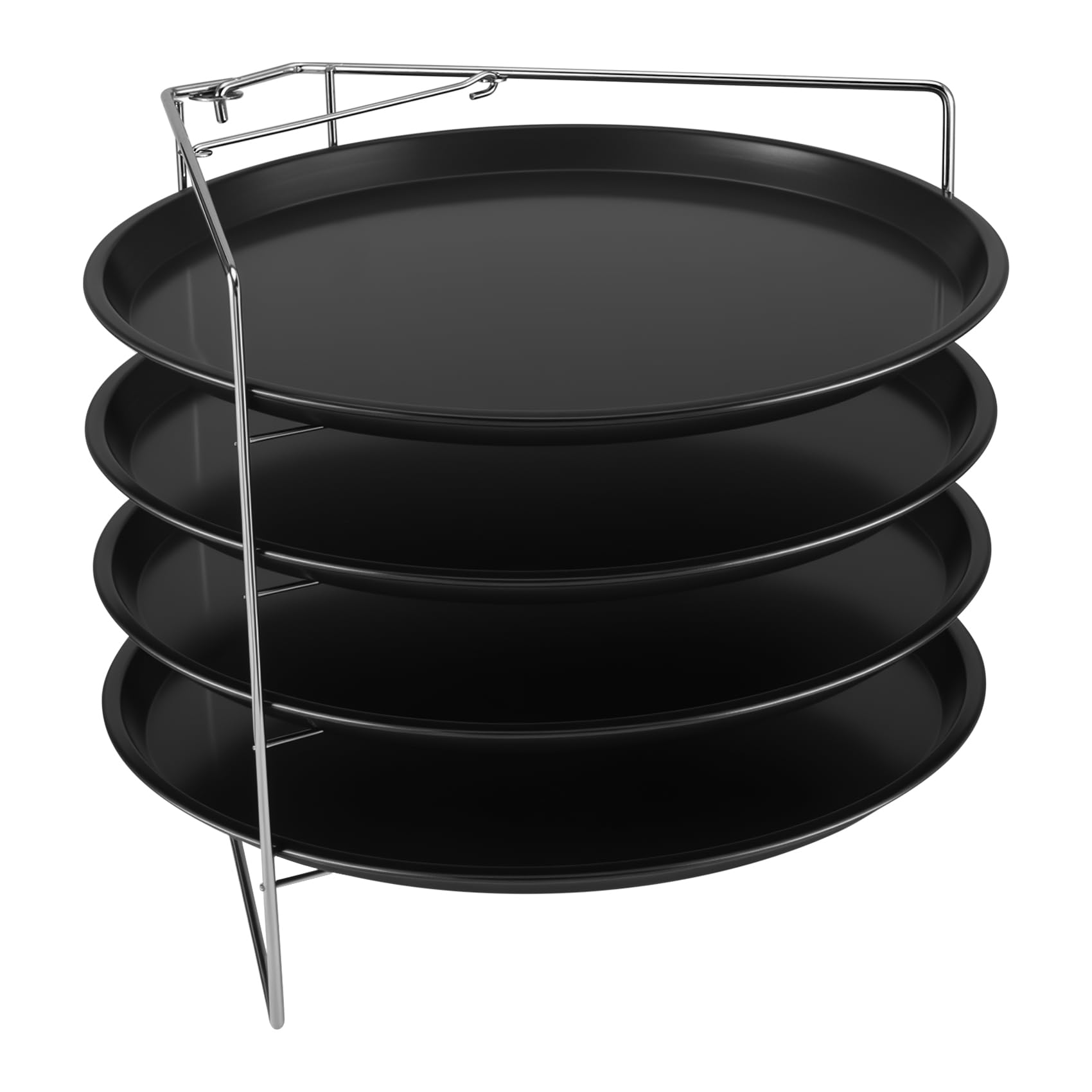 Nagoyuki Pizzablech 4er Set, ø 32 cm Pizzabäcker-Set mit 4 Backblechen und Ständer rundes Pizzabackblech mit Antihaftbeschichtung als Pizza-Backblech und Flammkuchen Blech
