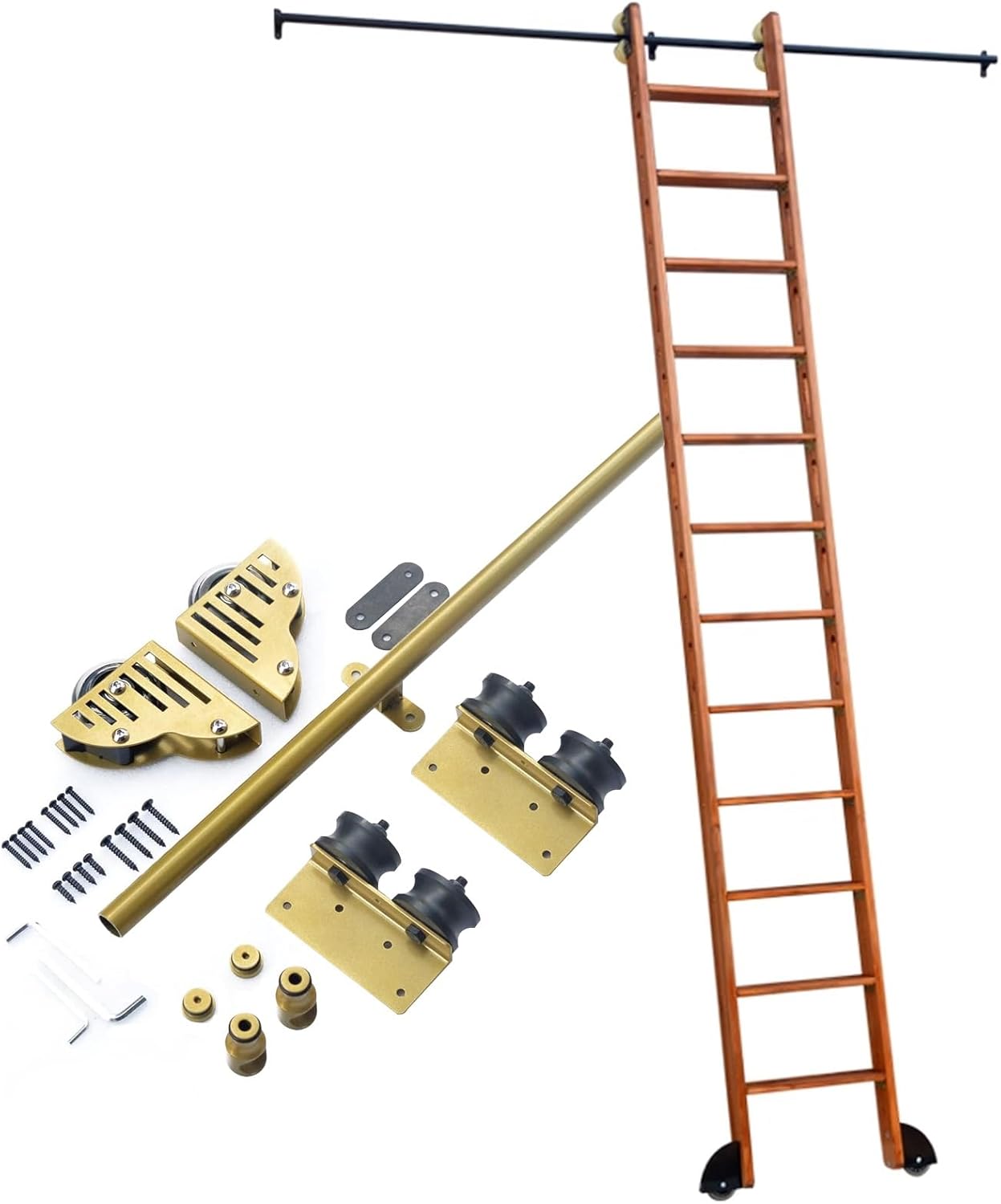 Sliding Library Ladder Black Track Kit, 1m 2m 3m Rolling Hardware Kit, Full Set Home Oft Office Ladder Track Kit, Slide Rails Mobile Ladder Track Rail(No Ladder)(12ft/366cm Track kit)