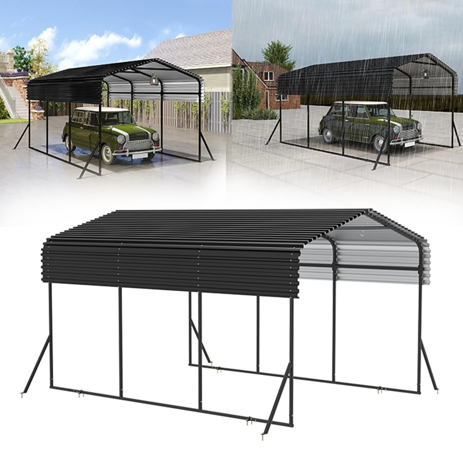 VA-Cerulean Robustes Carport für den Außenbereich 4.5x3x2.5 m Outdoor Autozelt Garage Metall Außengarage Unterstand Schatten mit Verzinktem Metalldach UV-beständig und Wasserdicht