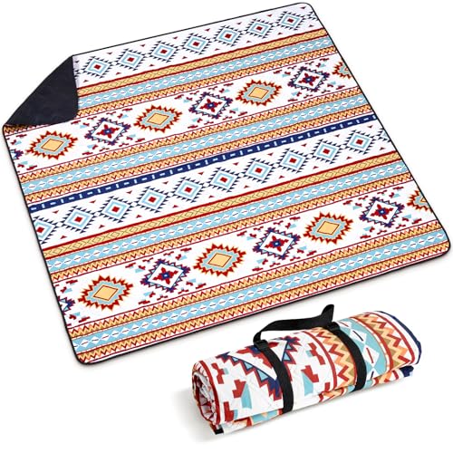Siegvoll Picknickdecke 200x200cm XXL, wasserdichte sandfreie Stranddecke, 3-lagig gepolsterte isolierte Campingdecke, Strandmatte für Outdoor, Boho-Stil, waschbar faltbar