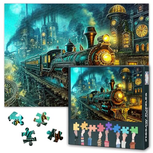 TUMOVO Running Steam Train 1000 Piece Puzzle for Adults, Vintage