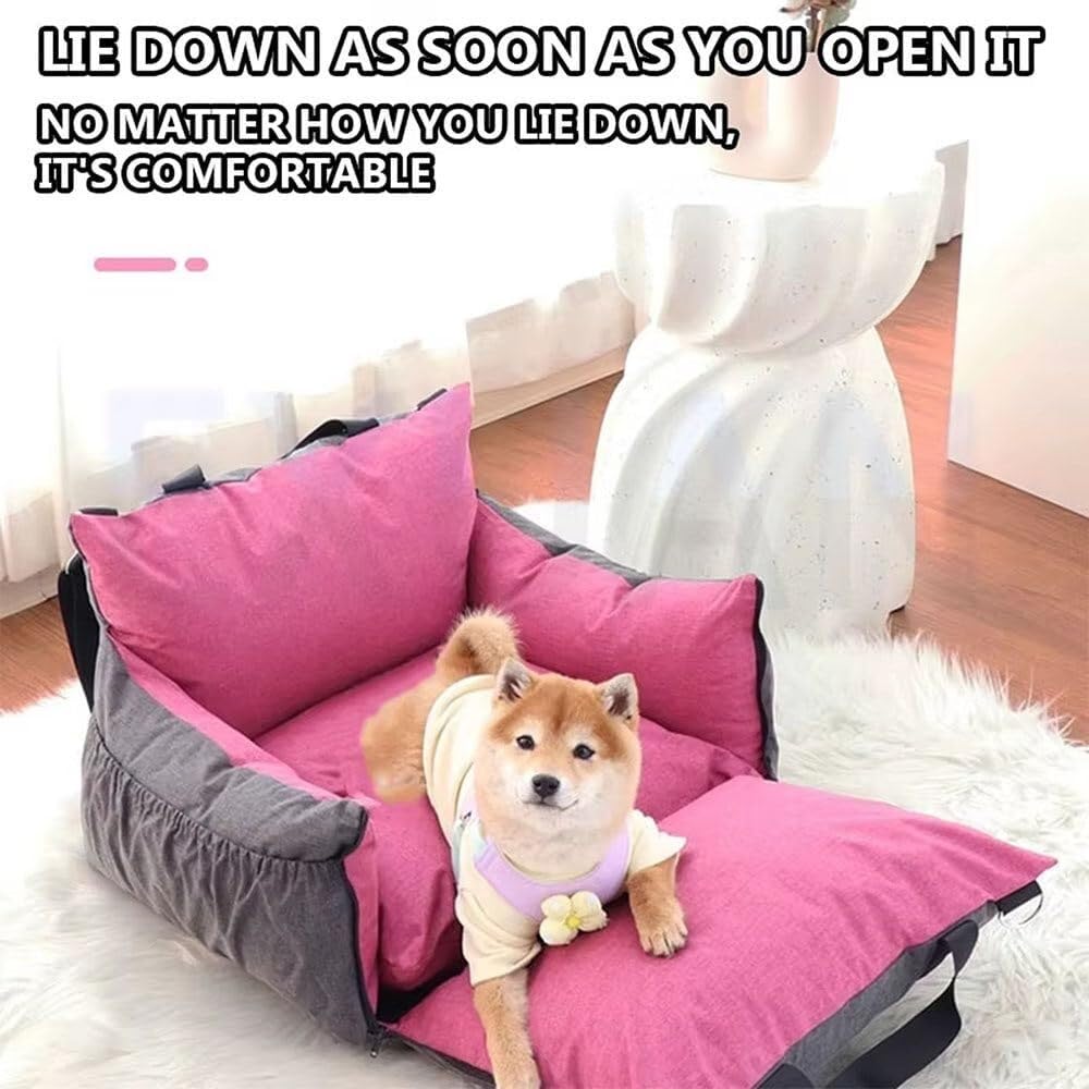 Funda de asiento de coche extraíble y lavable con bolsillos de almacenamiento y cinturón de seguridad para perros pequeños y gatos