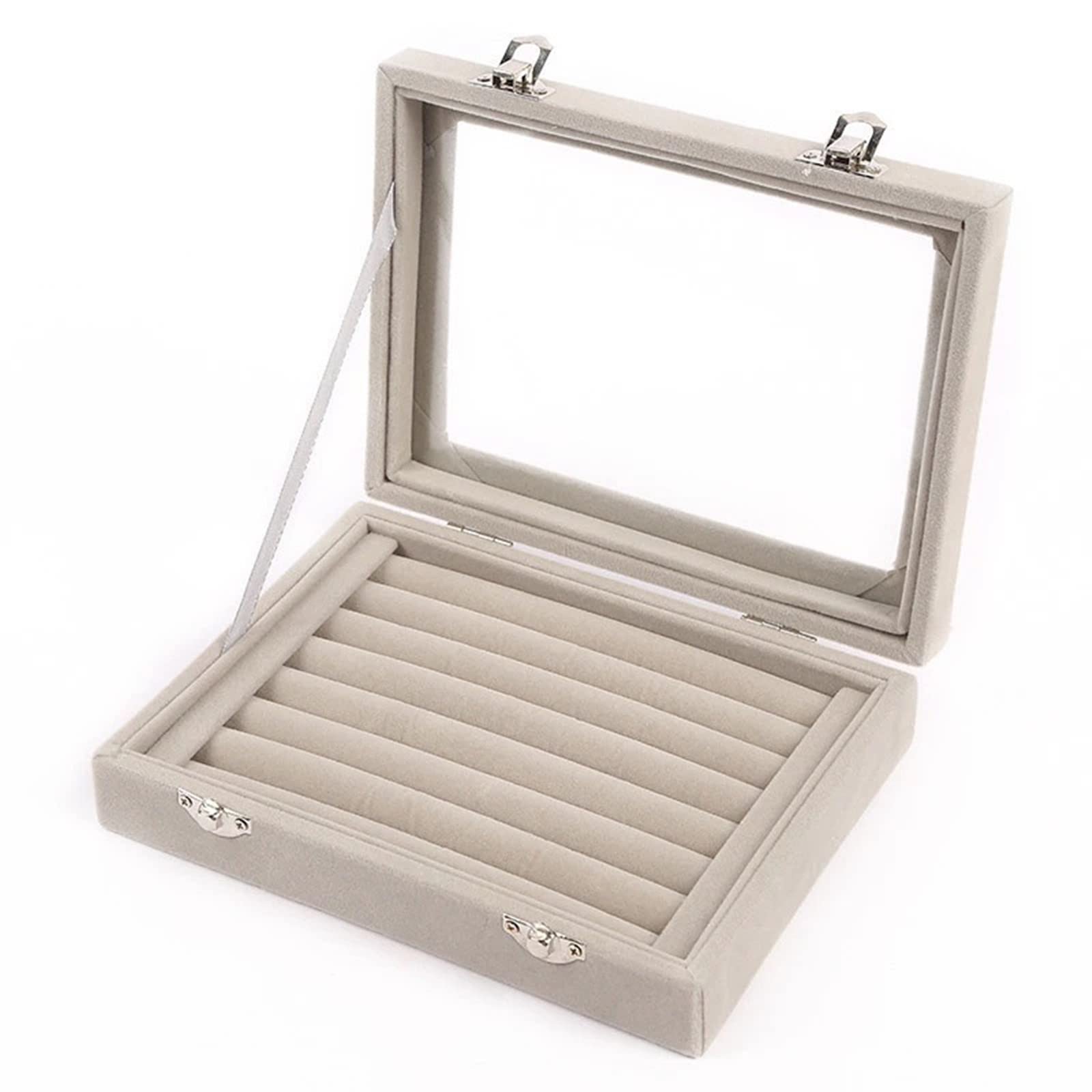 Cheeroyal 7 Slots Velvet Jewellery Box for Ring Earring Necklace, Jewellery Display Box Case Organiser Clear Container Showcase, Grey