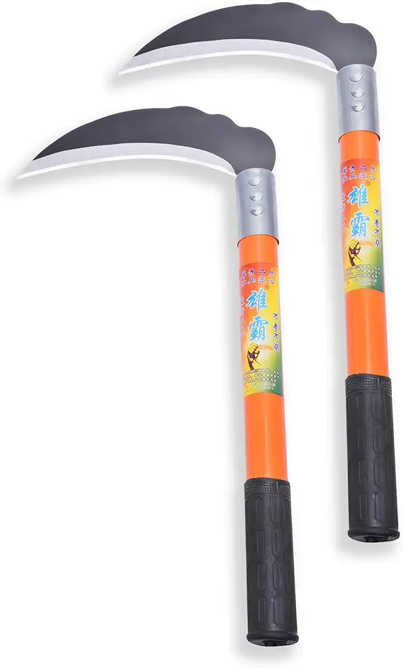 Foice de Aço Carbono de 340 Mm (2 Peças) para Roçar Grama, Capinar, Ferramentas para Jardim, Foice Curva com Dentes de Serra, Machado para Cortar Árvores, Faca com Lâmina de Aço.