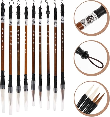 Miniatura 5 de TOYANDONA 9 unids pincel de agua chino pluma tinta color pincel chino japonés caligrafía pluma para principiantes pintura dibujo pluma suministros