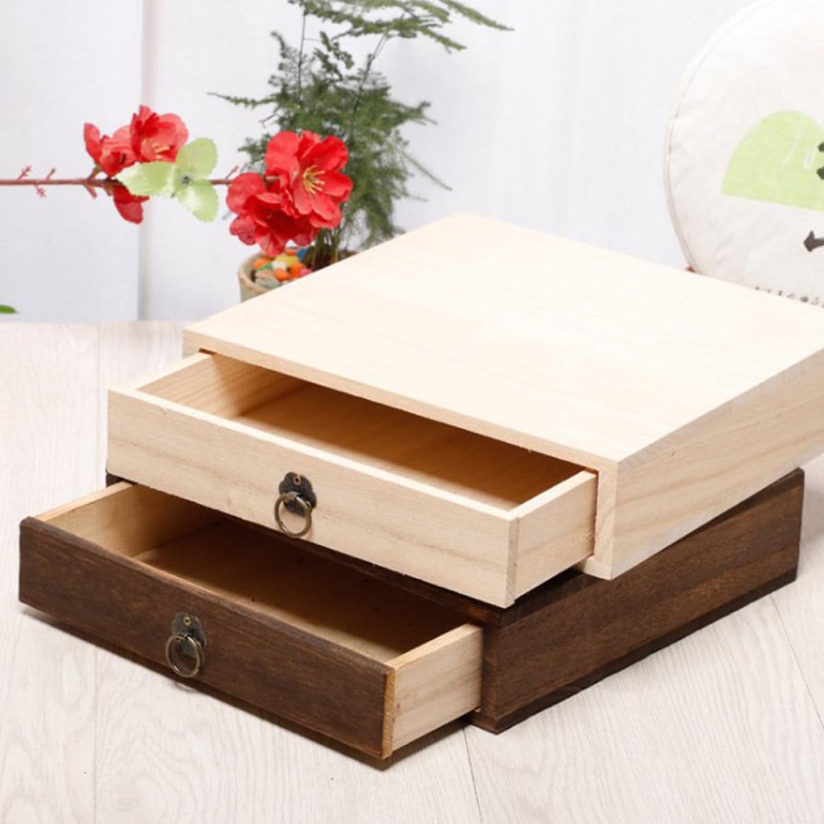 Toyvian Boîte à Thé en Bois Marron Tiroirs Multiples, Design Rétro Art, Matériau Composite, Étanche et Facile à Utiliser, pour Maison et Rangement de Gâteaux de Thé