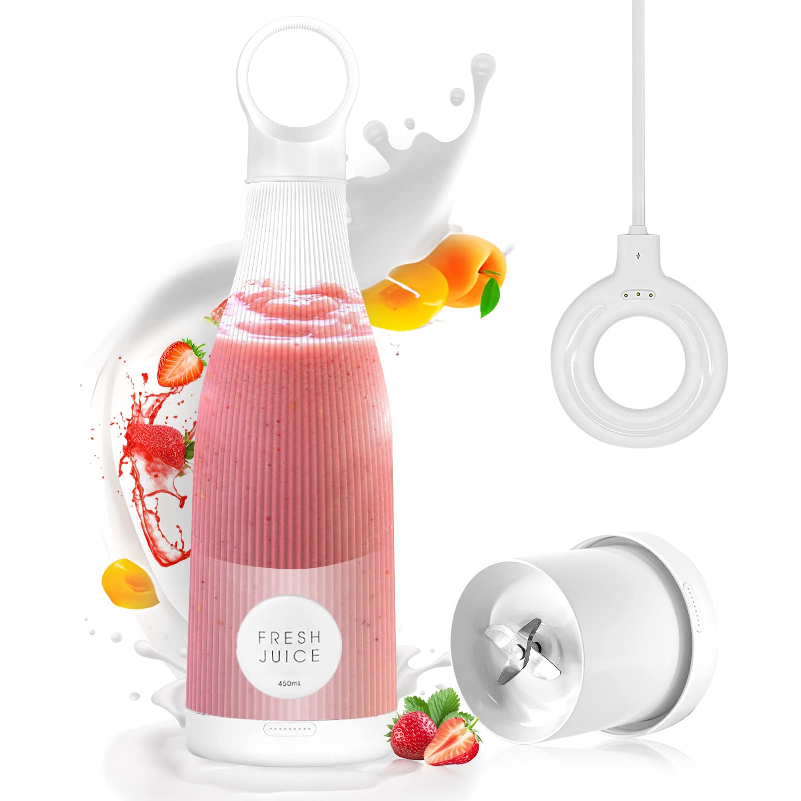Portable Blender, Mini Blender for Shakes and Smoothies, 16oz Personal Travel Size Blender with 4 Blades, USB Magnetic Rec...