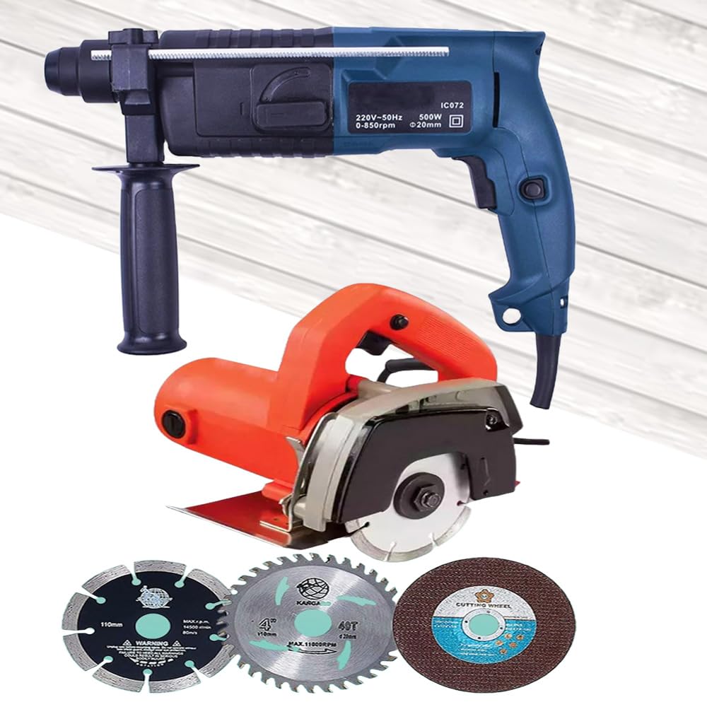 MLD 500W 20mm Rotary Hammer Drill Machine | With Combo 1200 W Tile Marble Cutter Machine 13000 RPM for Wood Granite Marble Tiles NEW-5007 (Plastic,Multicolor)