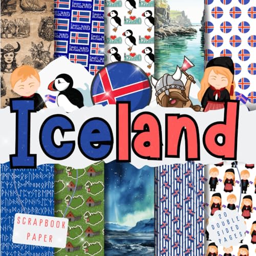 Iceland scrapbook paper, 8.5x8.5, 10 Designs, 20 Double-Sided Sheets: Travel Scrapbooking Paper for Junk Journals, Decorative craft Paper for Gift, ... & Mixed Media, Origami, Collage & Card Making