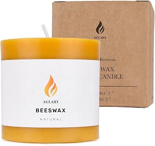 3"x 3" Beeswax Pillar Candle, Made of Pure Natural Beeswax, with Ultra Long Burning Time and Low Allergenicity-Raw,40H