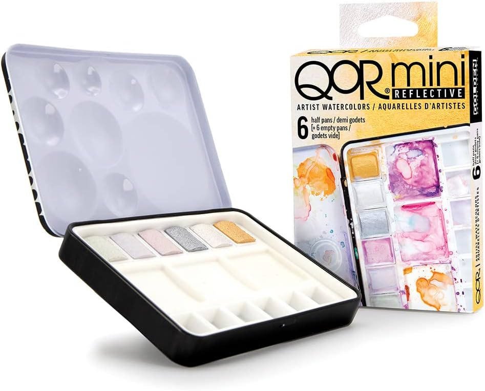 QoR Reflective Half Pan Set by GOLDEN, 6 Half Pan Watercolors, Professional Watercolor Paint Set