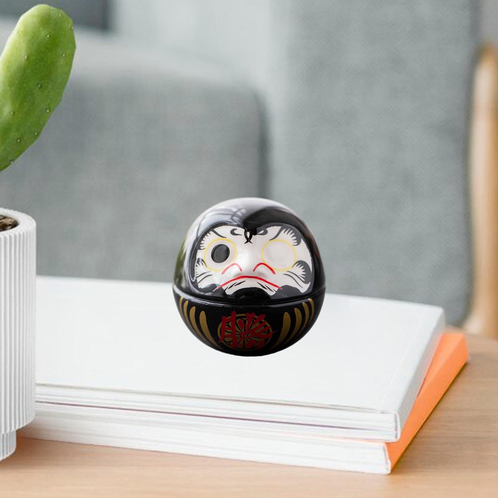 Cerámica Muñeca Daruma Pequeña Figurita en Miniatura Negro