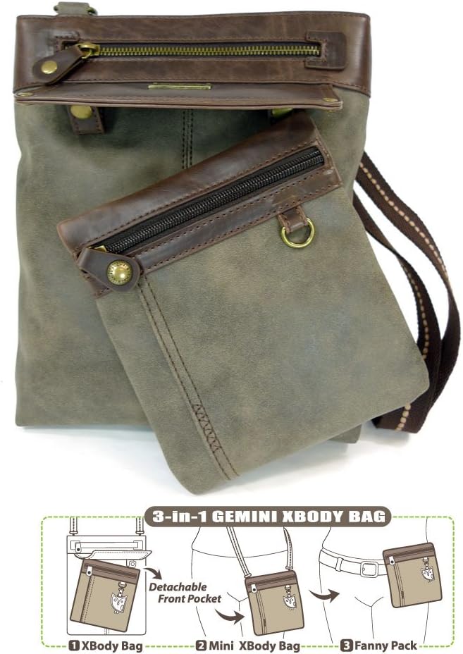 CHALA Gemini Crossbody Womens PU Leather 3 in 1 Shoulder Purse Crossbody Bag with Detachable Strap