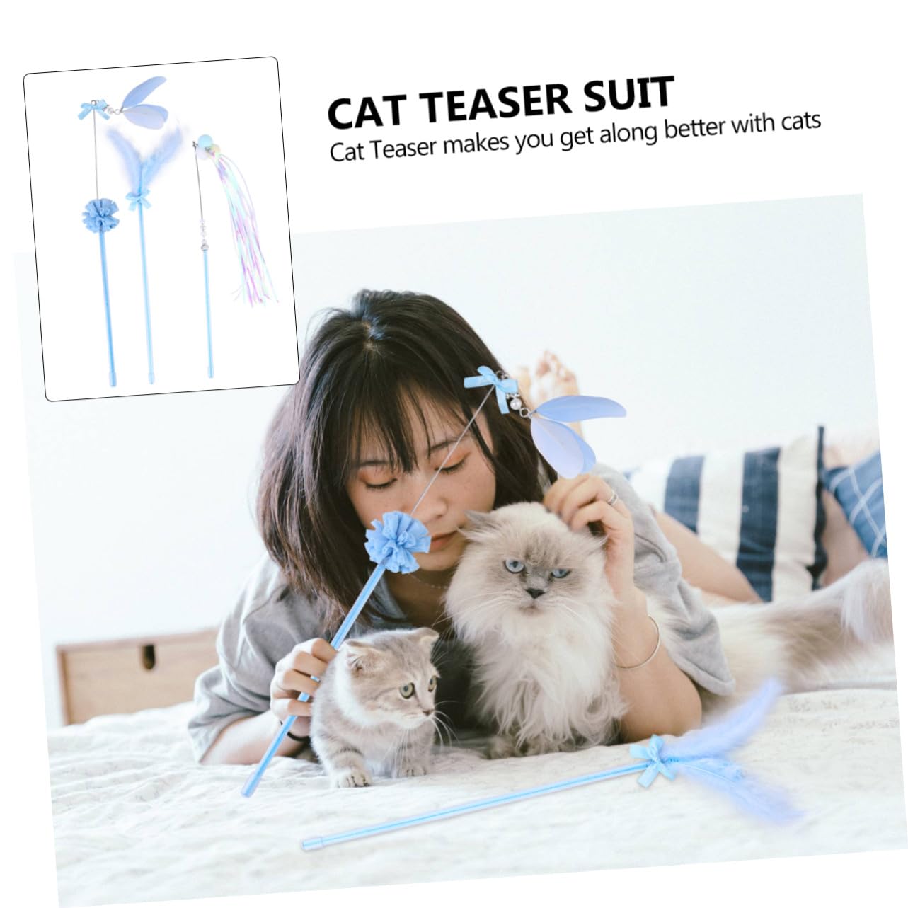 FRCOLOR Juguetes para Gatitos 9 Piezas Palo de Teaser de Borla Juguetes para Mascotas Gatito Juguetes Juguetes Juguete para Gatos Varita mágica Hada Regalo de cumpleaños Palo de burlas