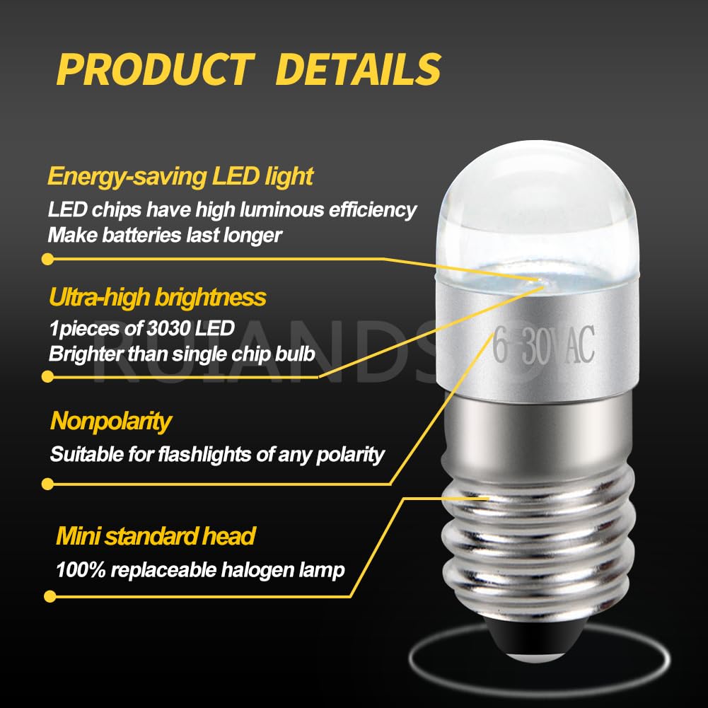 Ruiandsion Lampadina LED P13.5S 6-24V: Non Polarità, 372 Lumen 6000K, Bianco. Sostitutiva Per Torce, Luci Da Lavoro, Bici. Compatibile Con Ryobi, Milwaukee, DeWalt (1 Pezzo)