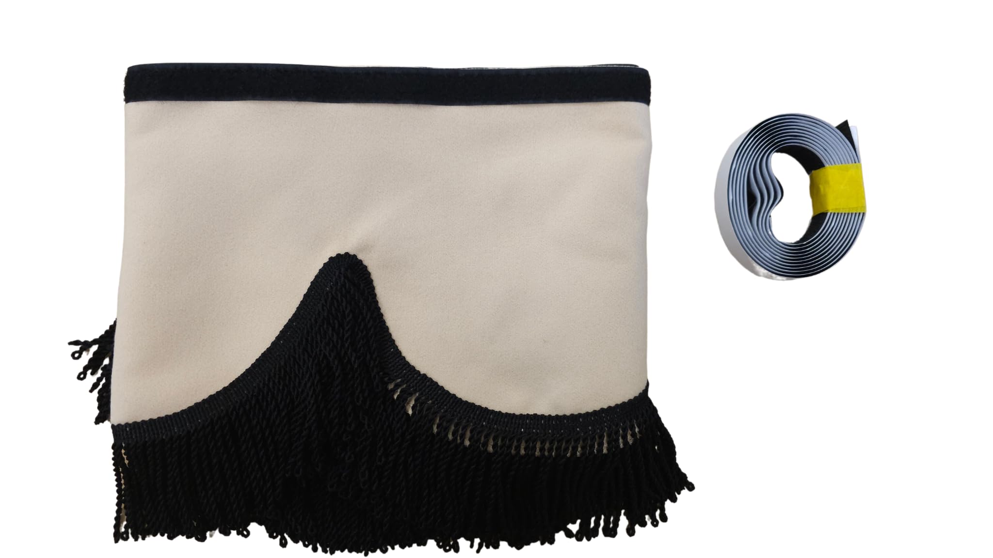 KramTruck Rideau de camion avec pompons - Pare-soleil pour camion, Protection solaire pour toutes les marques de camions (beige clair, pompons noirs)
