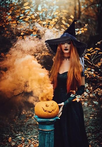 Miniatura 7 de C-ZOFEK Sombrero de bruja de terciopelo negro con ala de encaje para mujer, disfraz de mago, cosplay, fiesta de Halloween