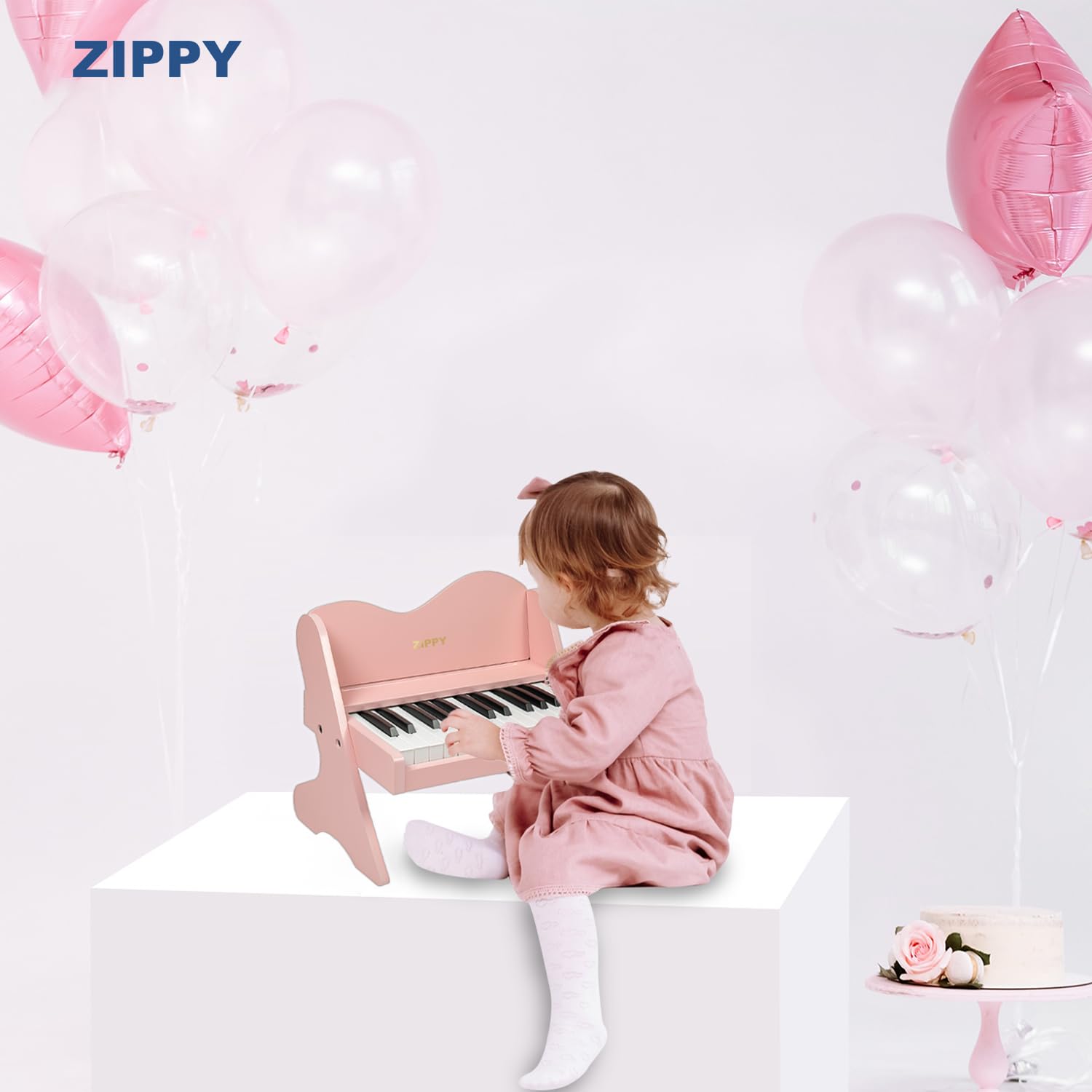 ZIPPY Teclado de Piano para niños, 25 Teclas, Volumen Ajustable, Mini Instrumento de Aprendizaje de música, Piano de Madera para niños pequeños (Rosa)