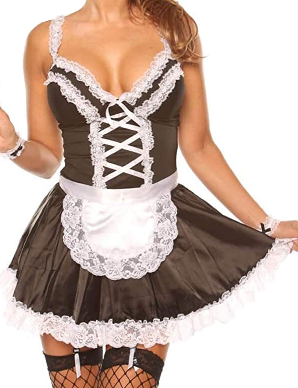 Unibaby Seksowny kostium pokojówki dla kobiet, anime, cosplay, fartuch, koronkowy zestaw bielizny