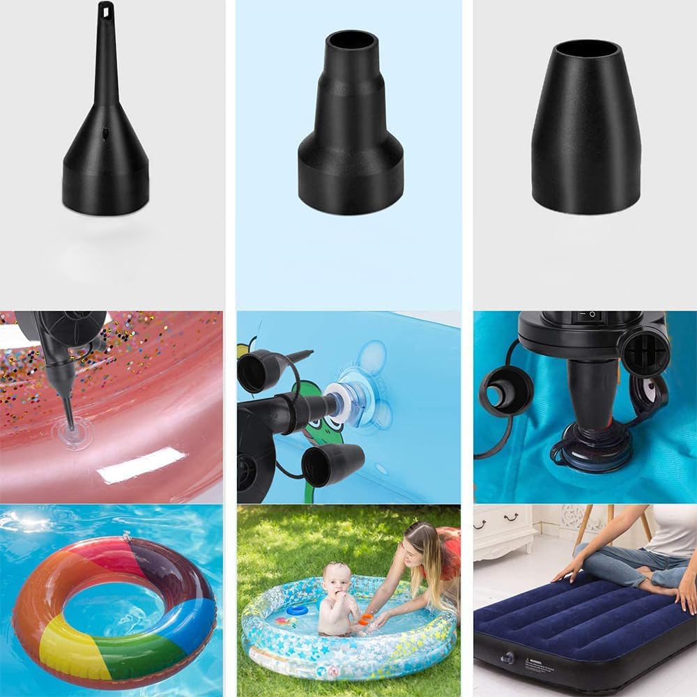 Aida & Hani Electric Air Pumps for Inflatable Air Mattress Pump Pool Air Pump Quick Unwarming Air Bed Pump Plug in Inflate Deflate Pump with 3 Nozzles Black - Image 3