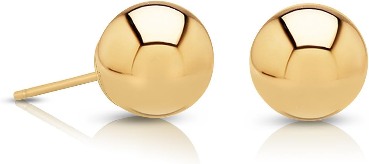 Premium Polished 14K Yellow Gold Round Ball Stud Earrings with 14k Gold Pushback