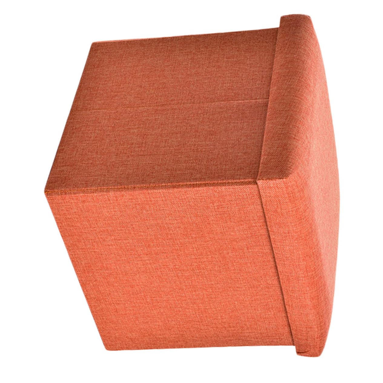 Tabouret de rangement pliable orange en coton et lin avec couvercle