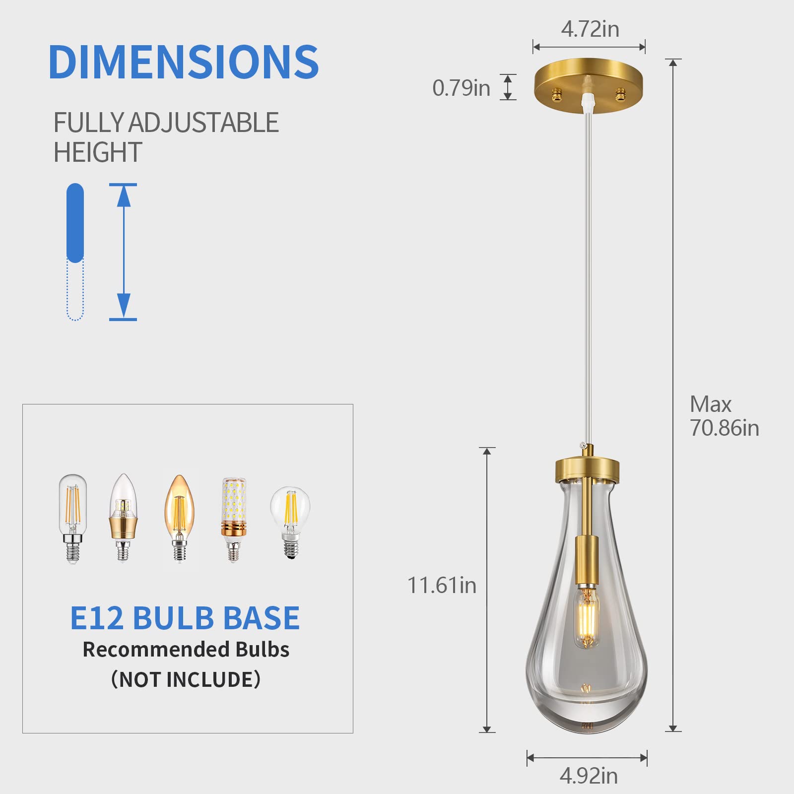 LIANGMH Raindrop Pendant Lights Kitchen Island Set of 3 Teardrop Gold Hanging Light Fixtures Clear Solid Glass Pendant Light Modern Chandeliers for Dining Room Porch Corridor Living Room