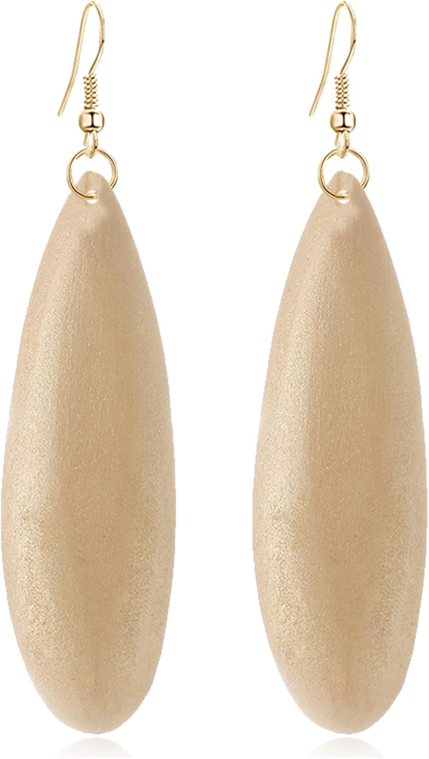 Unique Handmade Lightweight Bohemian Colorful Teardrop Wood Dangle Drop Earrings Personalized Geometric Waterdrop Natural Wooden Hook Earrings for Women Statement Ethnic Tribal Jewelry Gifts