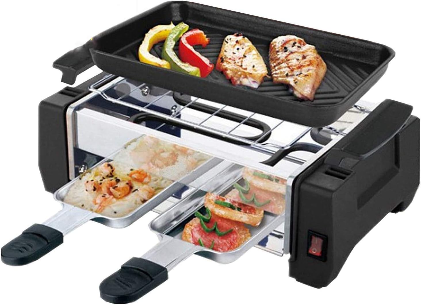 Raclette Grill 1000W Non Stick Electric BBQ Grill Kitchen Barbecue Machine Grilled Meat Pan Contact Grill 2 Type Frying Pan for Home Store Cook