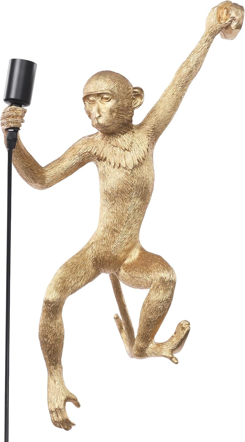 Monkey Lamp, Vintage Resin Creative E26 Monkey Shape Wall Sconces Wall Lamp Animal Light Fixture for Dining Living Room Bedroom Bar Cafe 60W Max 110V (Gold-1)