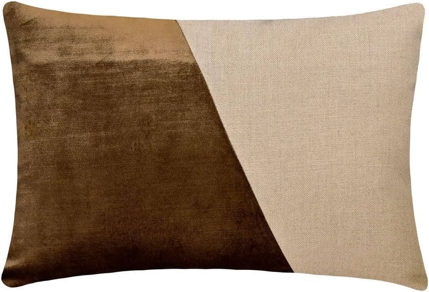 The HomeCentric Brown 12"x18" (30x45 cm) Lumbar Pillow Cover, Velvet Patchwork & Color Blocking Oblong Pillow, Patchwork Pattern Modern Style - Velutinous Brown